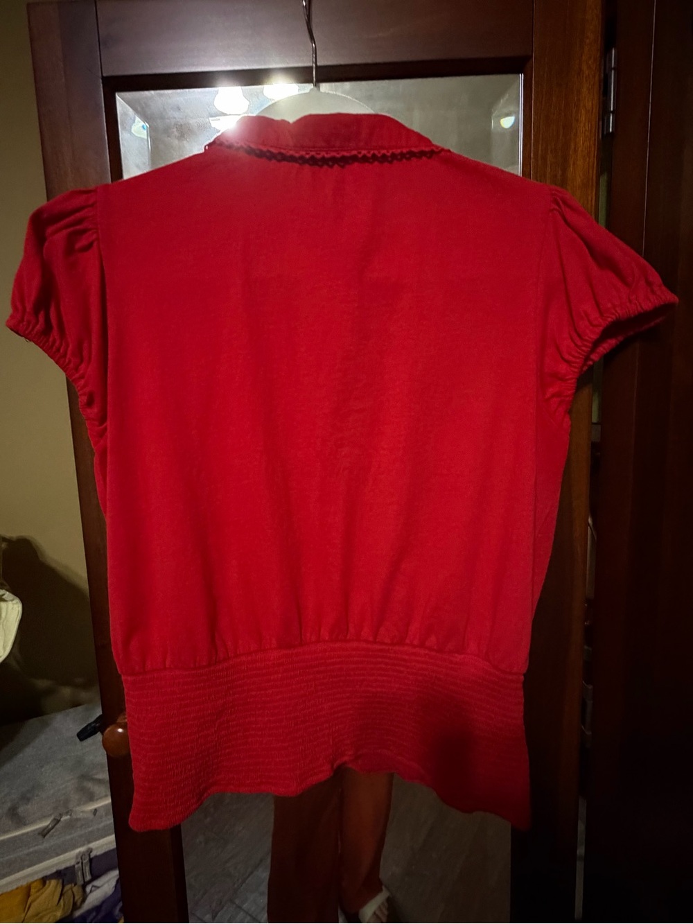 Maeve Anthropologie Red Puff Sleeve Smocked Top L - Picture 3 of 5